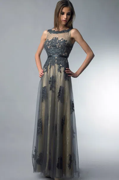 Basix Black Label Sleeveless Lace Embroidered Dress In Gray