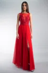 Basix Black Label Sleeveless Sequin Gown In Red
