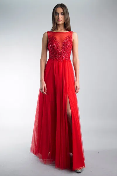 Basix Black Label Sleeveless Sequin Gown In Red