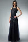 Basix Black Label Sleeveless Sequin Sheer Evening Dress In Blue