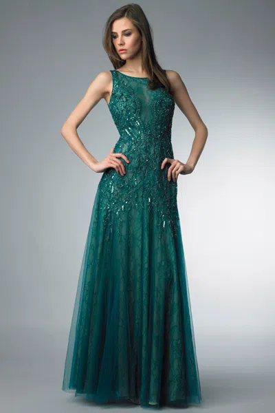 Basix Black Label Sleeveless Sequin Sheer Evening Dress In Green