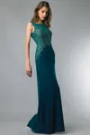 Basix Black Label Sleeveless Sequin Sheer Gown With Sequin Top In Green