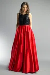 Basix Black Label Sleeveless Sequin Top Evening Gown In Red