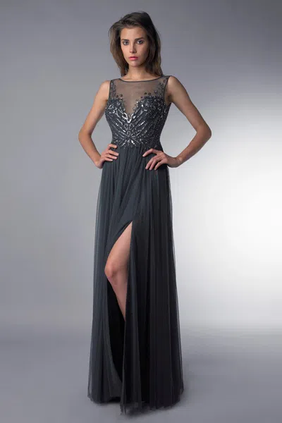 Basix Black Label Sleeveless Sequined Short Sleeve Gown In Black