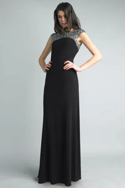 Basix Black Label Sleeveless Sequined Top Evening Dress