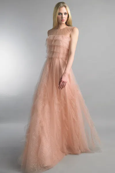 Basix Black Label Sleeveless Tiered Evening Gown In Brown
