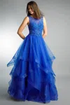 Basix Black Label Sleeveless Tulle Gown In Blue