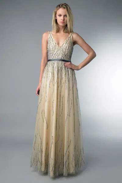 Basix Black Label Sleeveless V Neck Evening Gown