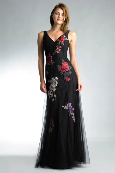 Basix Black Label Sleeveless V Neck Gown In Black