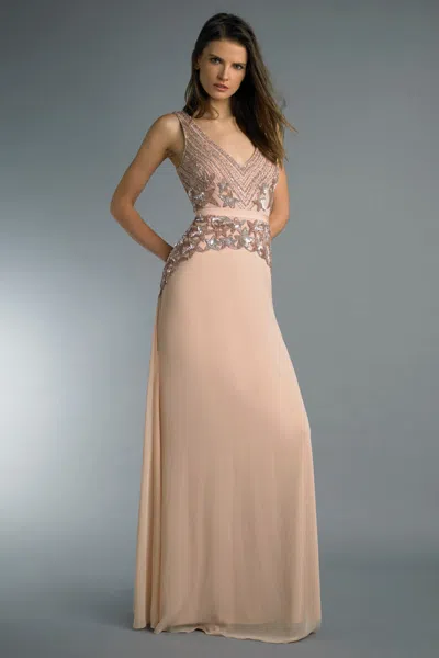 Basix Black Label Sleeveless V Neck Gown With Sequin Details