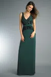 Basix Black Label Sleeveless V Neck Gown With Sequin Details In Green