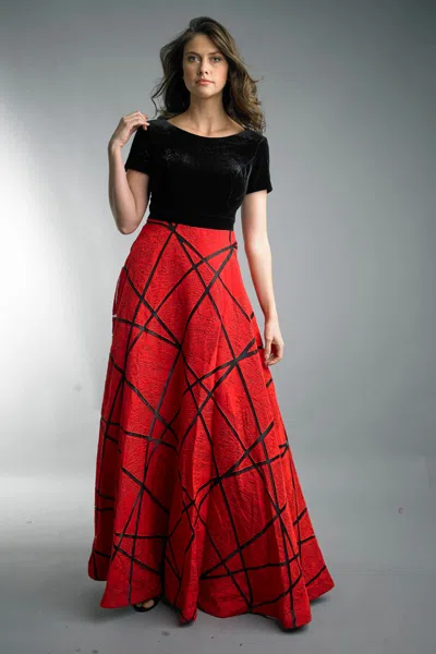 Basix Black Label Sleeveless Velvet Top Gown In Red