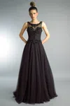 Basix Black Label Sleevelss Ballgwon With Ornate Collar Detail