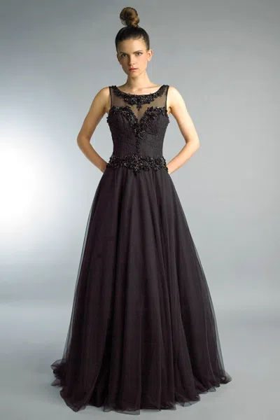 Basix Black Label Sleevelss Ballgwon With Ornate Collar Detail In Black