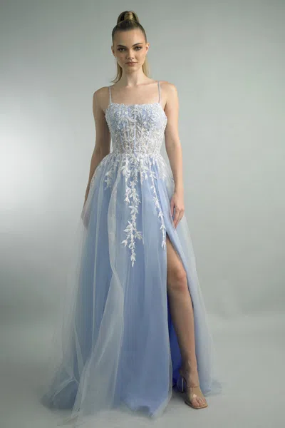 Basix Black Label Spaghetti Strap Ballgown In Blue