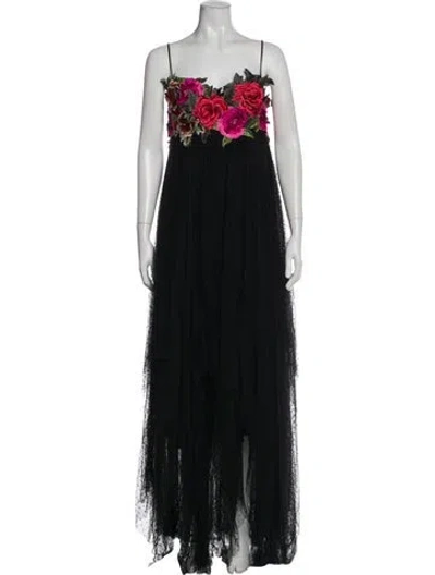 Pre-owned Basix Black Label Square Neckline Long Dress In Black