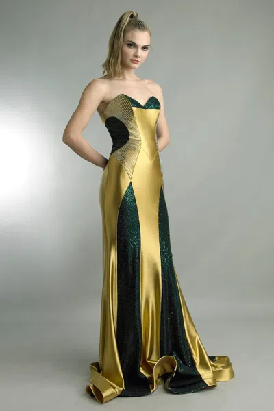 Basix Black Label Strapless Art Deco Gown In Multi