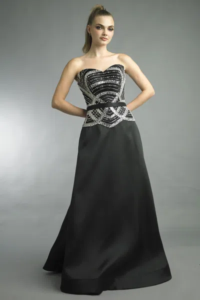 Basix Black Label Strapless Beaded Bodice Gown In Black
