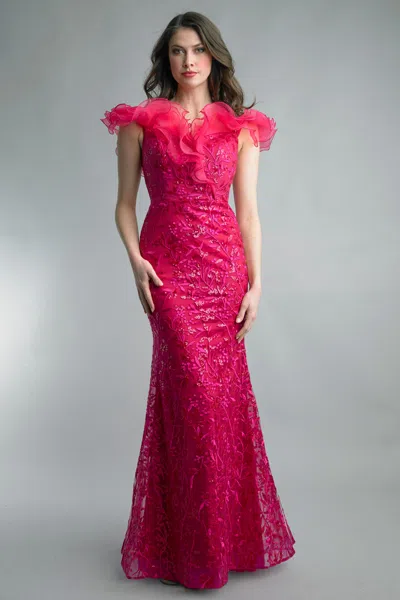 Basix Black Label Strapless Embroidered Gown In Pink
