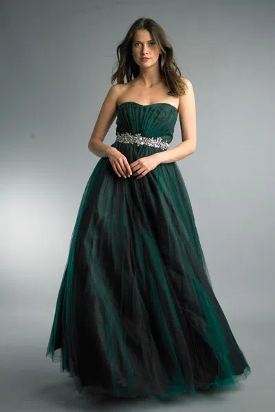 Basix Black Label Strapless Evening Gown In Green