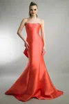 Basix Black Label Strapless Flared Gown With Back Ruffles In Orange