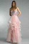 Basix Black Label Strapless Floral Embroidered Gown In Pink