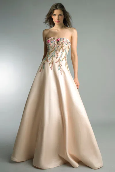 Basix Black Label Strapless Floral Encrusted Ballgown