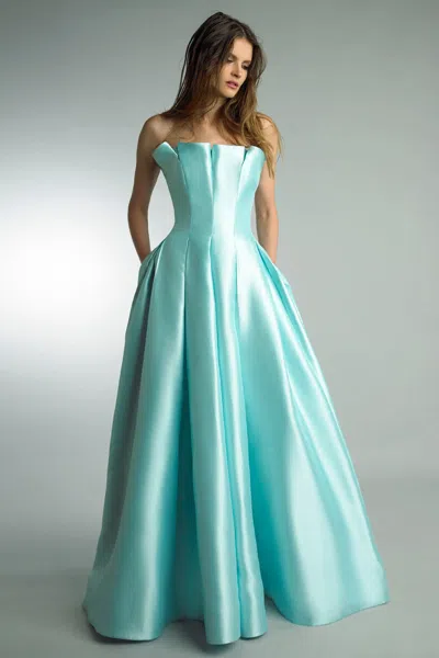 Basix Black Label Strapless Gown W Pleated Bustier By Basix In Green