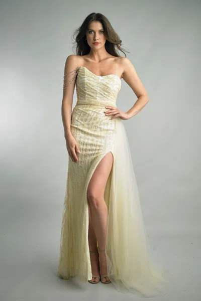 Basix Black Label Strapless Gown With Side Slit In Green