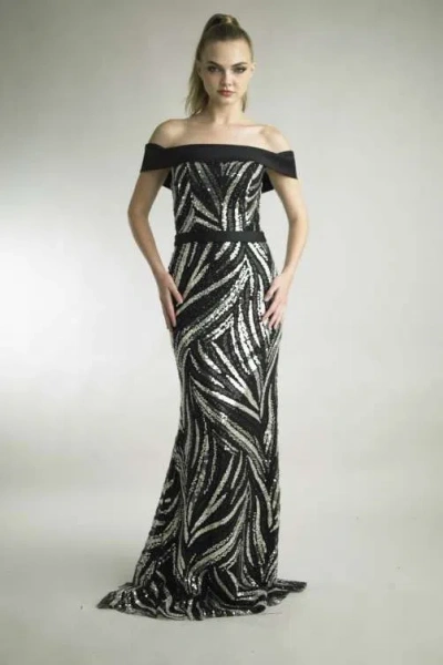 Basix Black Label Strapless Knit Sequin Gown In Black