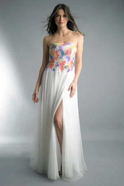 Basix Black Label Strapless Multi Color Gown In White