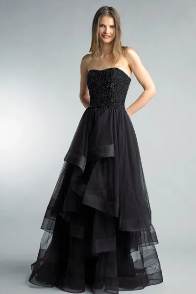 Basix Black Label Strapless Pearl Top Gown In Black