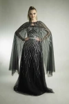 Basix Black Label Strapless Sequin Gown With Cape In Black