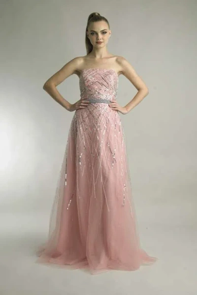 Basix Black Label Strapless Sequin Gown With Train In Pink