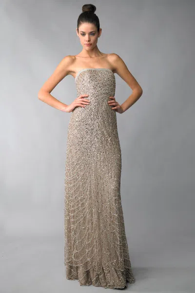 Basix Black Label Strapless Sequined Evening Gown In Gold