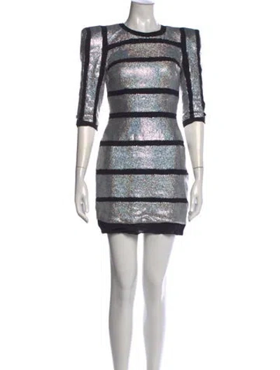 Pre-owned Basix Black Label Striped Mini Dress In Silver