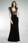 Basix Black Label Sweetheart Neckline Evening Gown With Shoulder Flowers