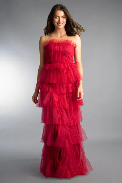 Basix Black Label Tiered Evening Dress In Red