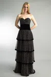 Basix Black Label Tiered Evening Gown In Black