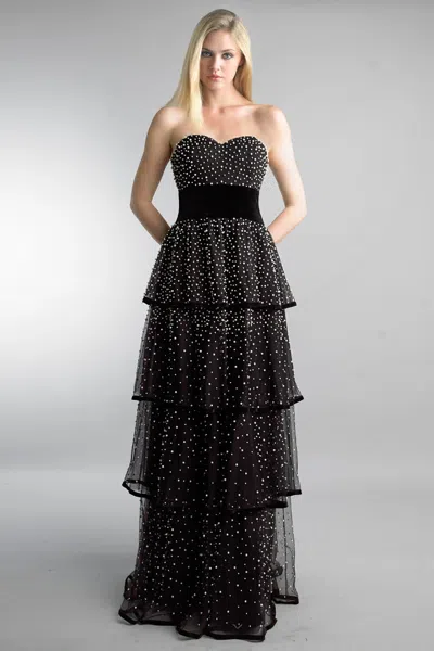 Basix Black Label Tiered Evening Gown In Black
