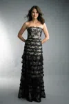 Basix Black Label Tiered Sleeveless Evening Gown In Black