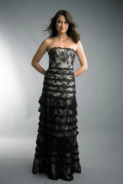 Basix Black Label Tiered Sleeveless Evening Gown In Black