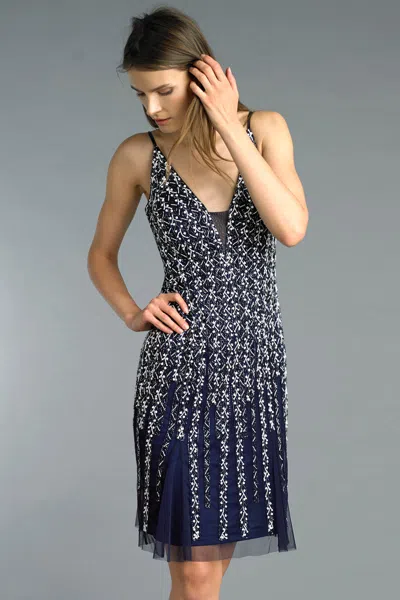 Basix Black Label V Neck Beaded Cocktail Dress In Blue