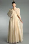 Basix Black Label V Neck Capelet Gown In Neutral