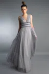 Basix Black Label V Neck Evening Dress