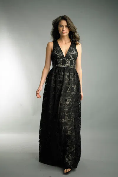 Basix Black Label V Neck Evening Dress In Black