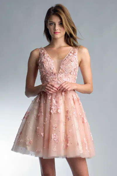 Basix Black Label V Neck Floral Embroidered Cocktail Dress