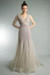 Basix Black Label V Neck Long Sleeve Godet A Line Gown