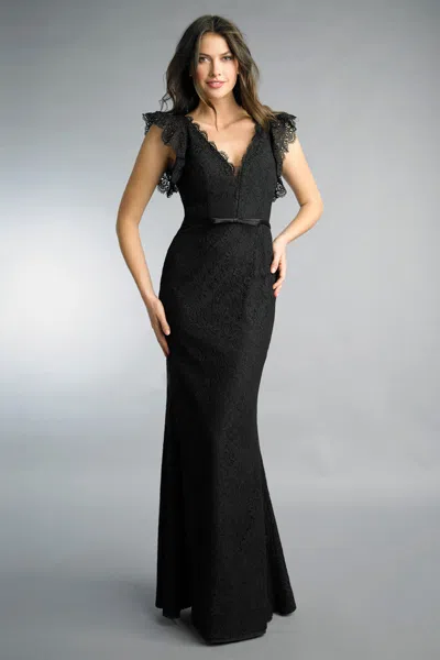 Basix Black Label V Neck Open Back Evening Dress