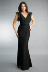 Basix Black Label V Neck Open Back Evening Dress In Black